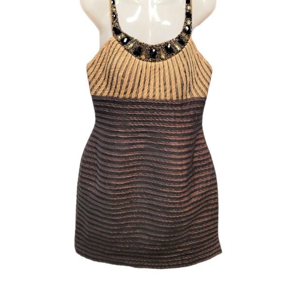 BROWN Pleated Rhinestone Studded Dress Size 8 - Picture 1 of 13